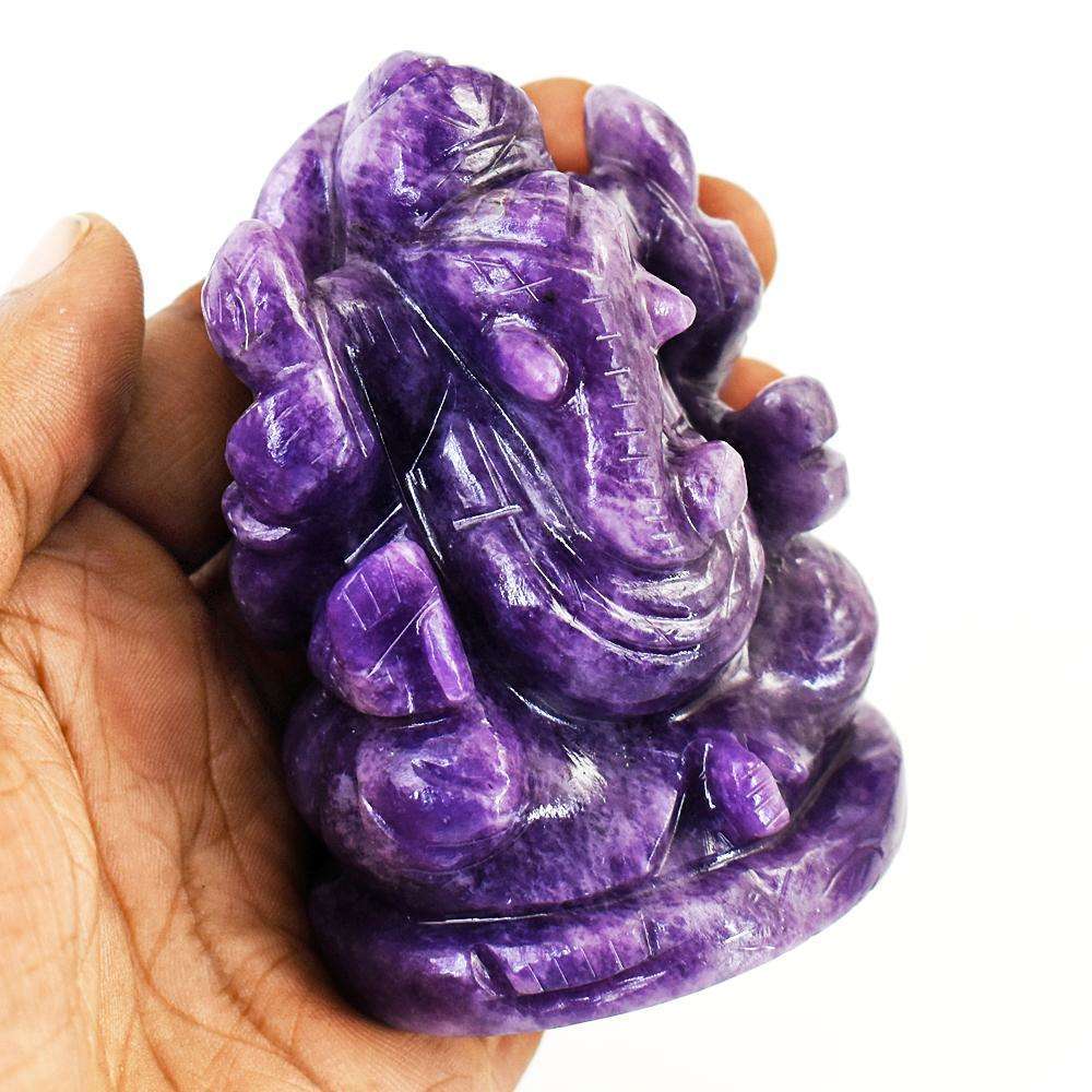 gemsmore:Stunning Lepidolite Hand Carved Genuine Crystal Gemstone Carving Lord Ganesha