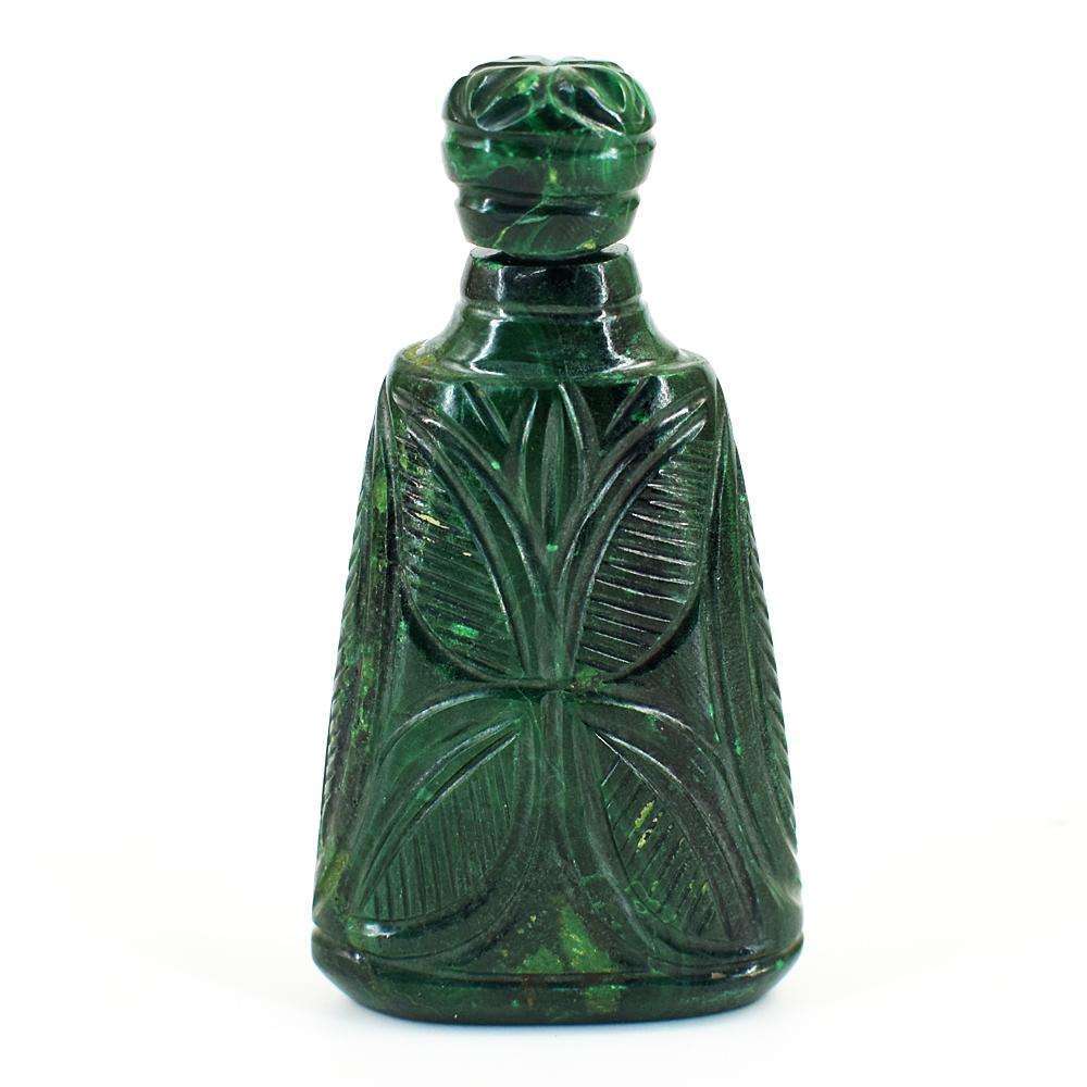 gemsmore:Stunning Malachite Hand Carved Genuine Crystal Gemstone Carving Perfume Bottle