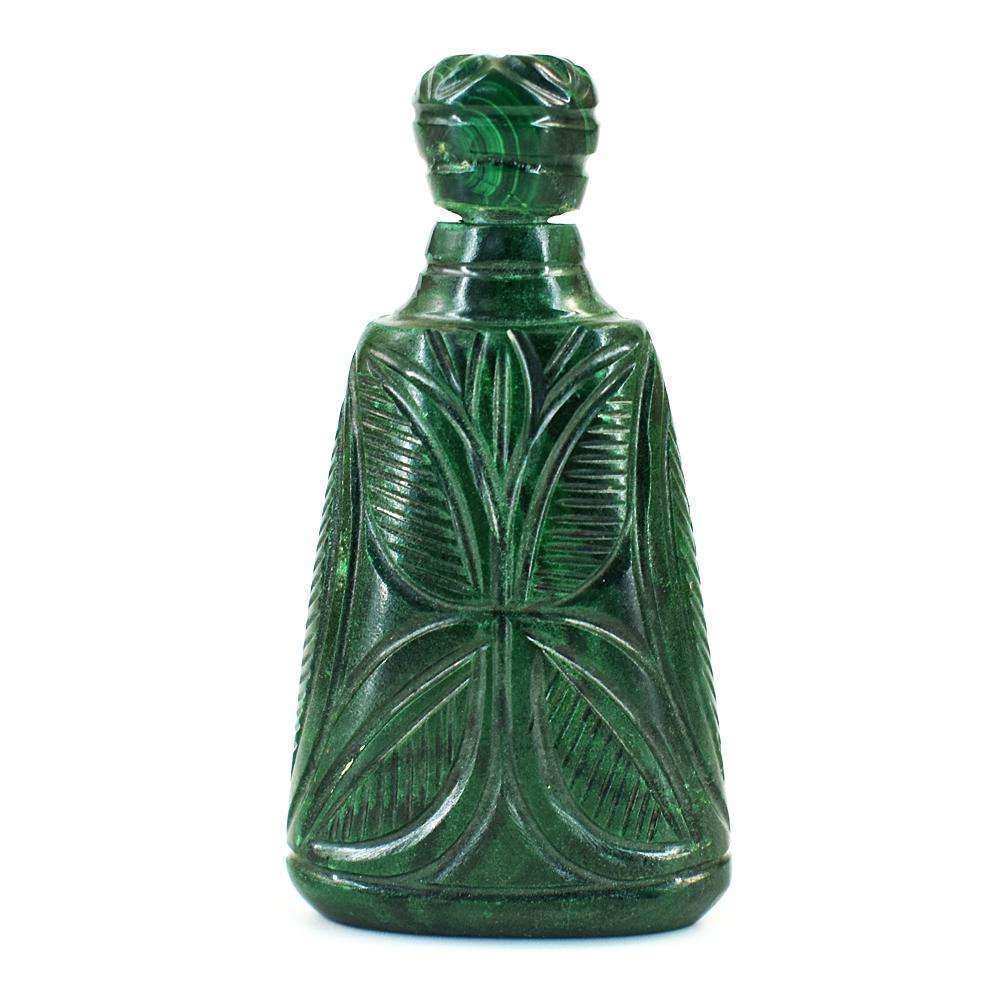 gemsmore:Stunning Malachite Hand Carved Genuine Crystal Gemstone Carving Perfume Bottle