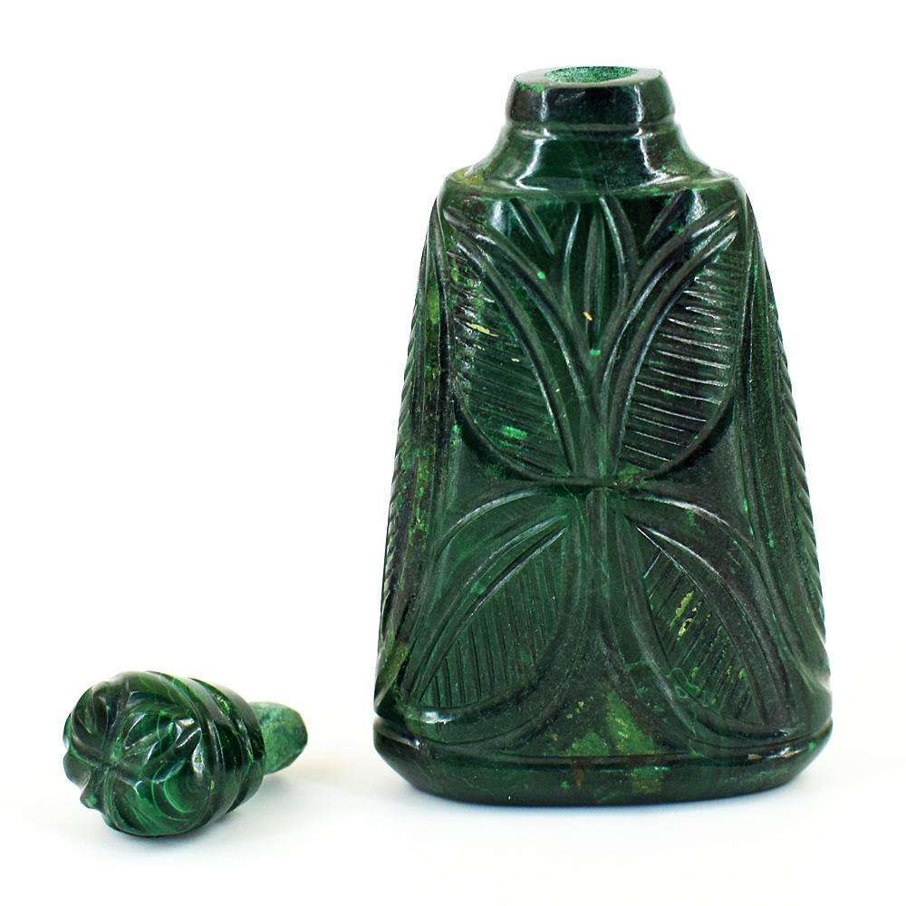 gemsmore:Stunning Malachite Hand Carved Genuine Crystal Gemstone Carving Perfume Bottle