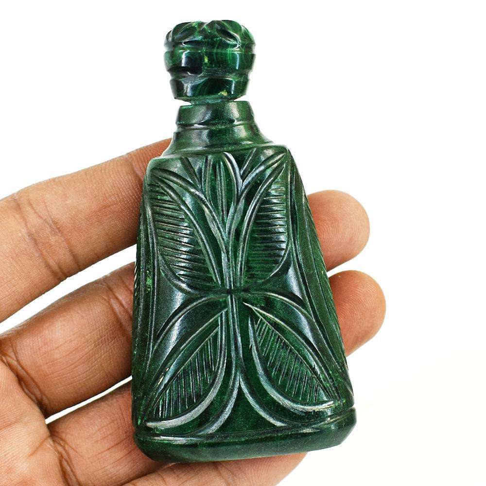 gemsmore:Stunning Malachite Hand Carved Genuine Crystal Gemstone Carving Perfume Bottle