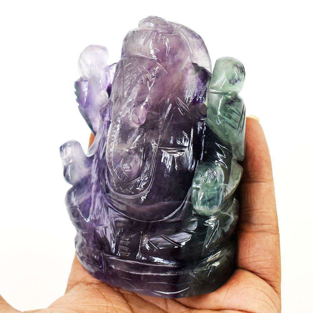 gemsmore:Stunning Multicolor Fluorite Hand Carved Genuine Crystal Gemstone Carving Lord Ganesha