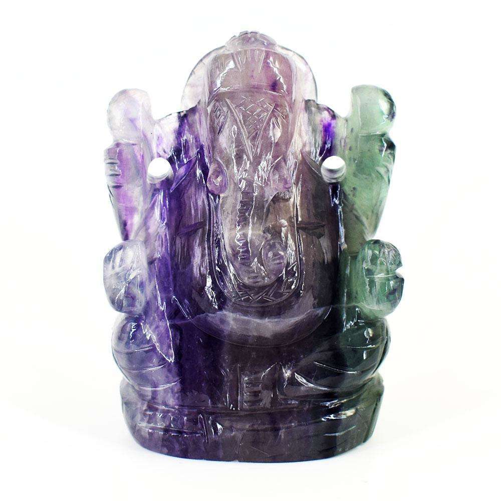 gemsmore:Stunning Multicolor Fluorite Hand Carved Genuine Crystal Gemstone Carving Lord Ganesha