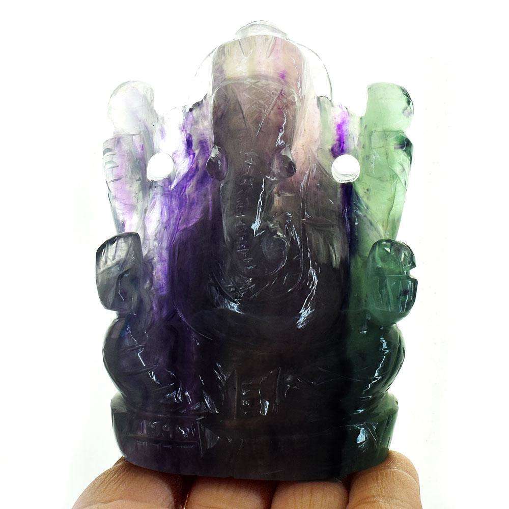 gemsmore:Stunning Multicolor Fluorite Hand Carved Genuine Crystal Gemstone Carving Lord Ganesha