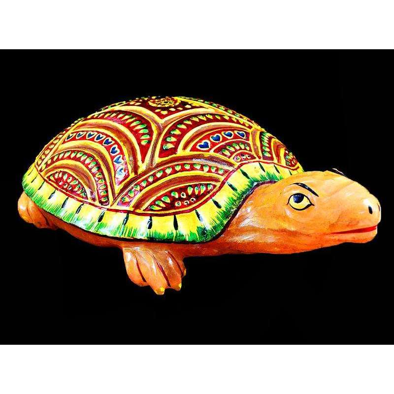 gemsmore:Stunning Orange Aventurine Enamel Painted Carved Turtle