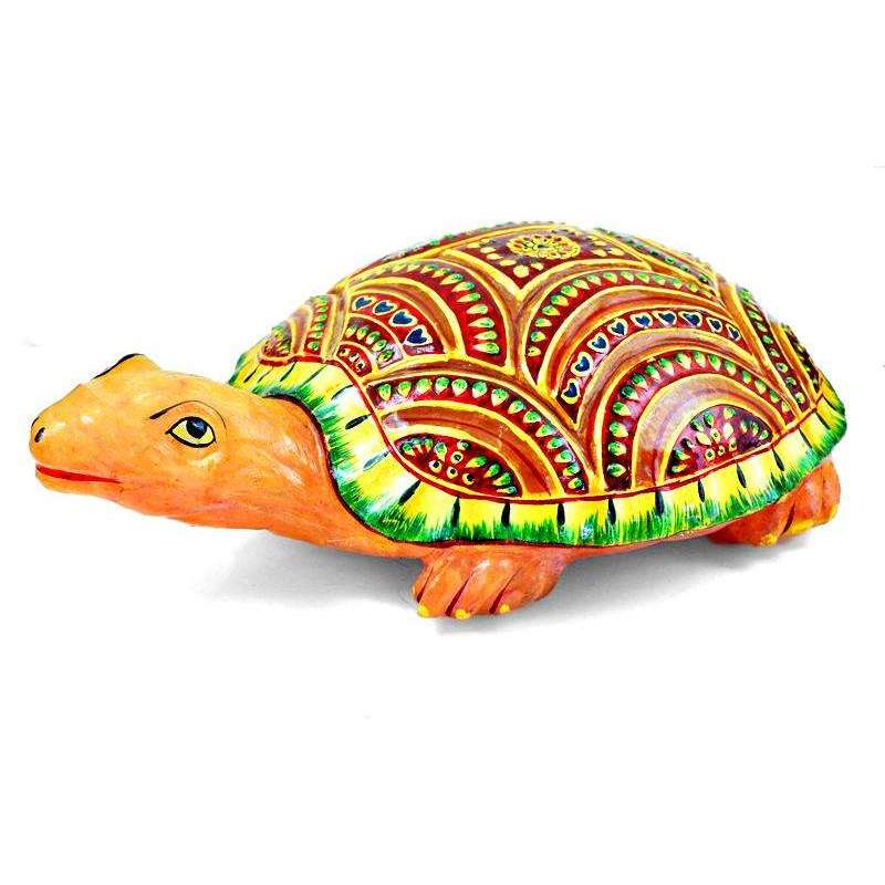 gemsmore:Stunning Orange Aventurine Enamel Painted Carved Turtle