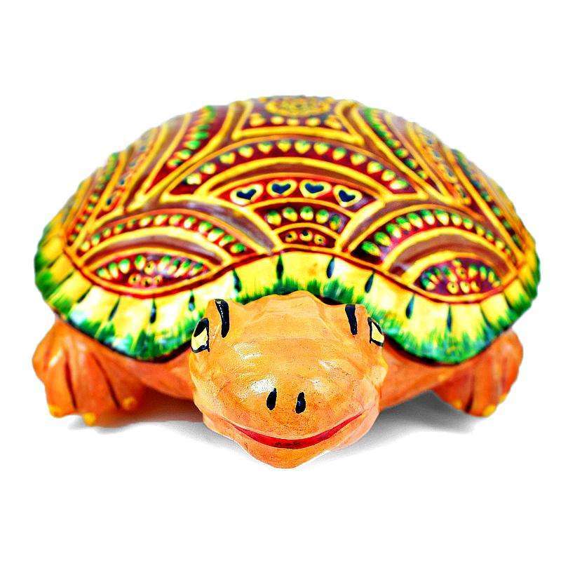 gemsmore:Stunning Orange Aventurine Enamel Painted Carved Turtle