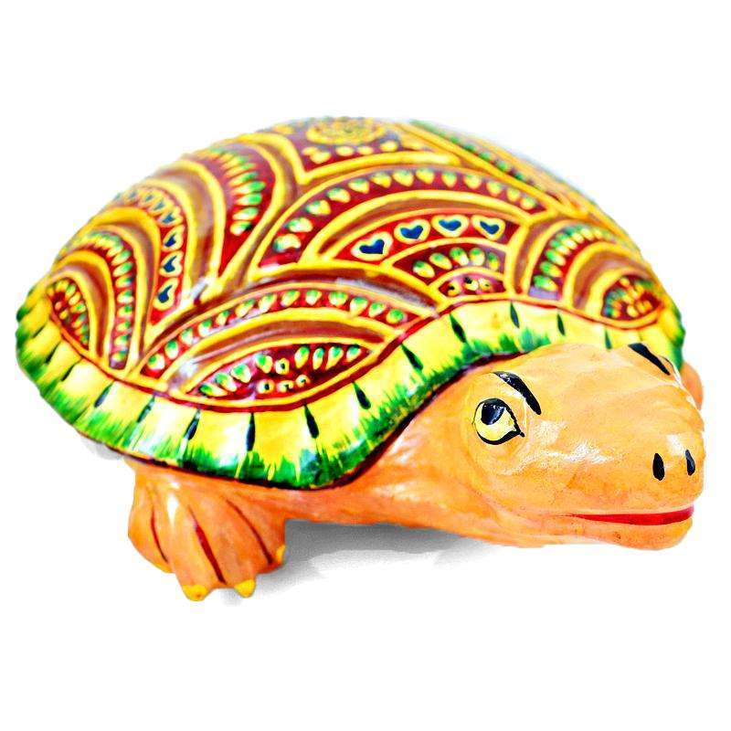 gemsmore:Stunning Orange Aventurine Enamel Painted Carved Turtle