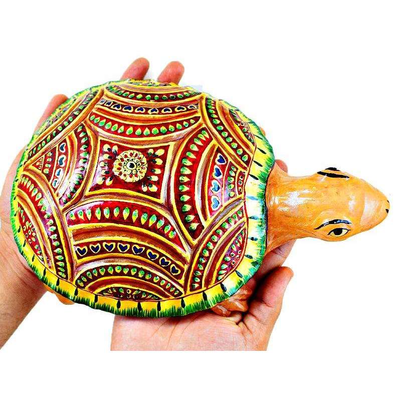gemsmore:Stunning Orange Aventurine Enamel Painted Carved Turtle