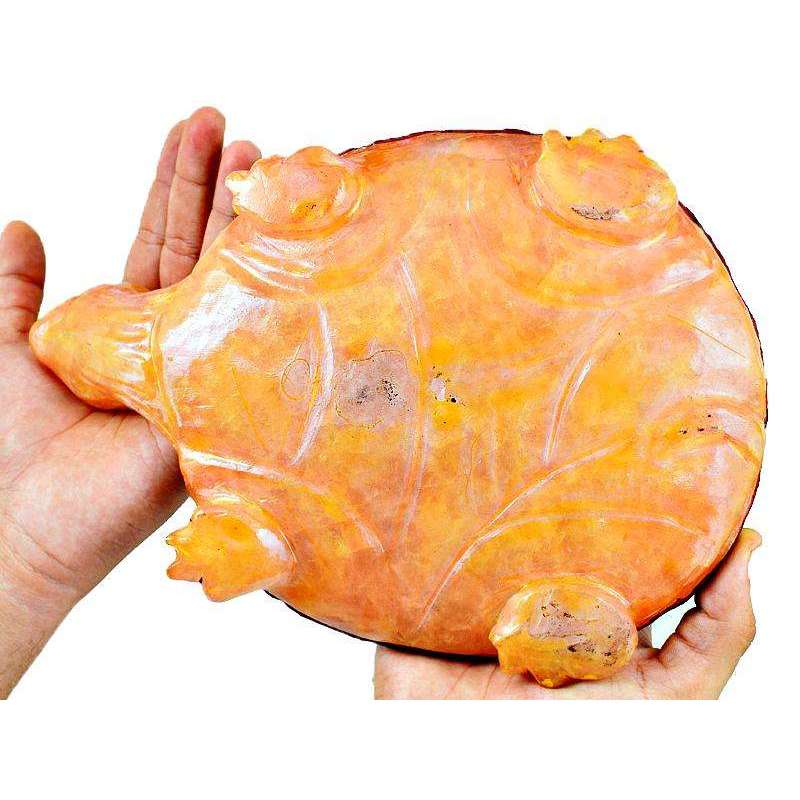 gemsmore:Stunning Orange Aventurine Enamel Painted Carved Turtle