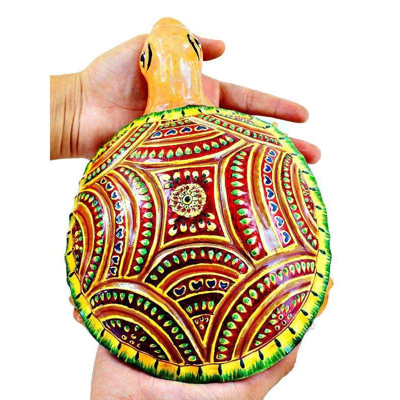 gemsmore:Stunning Orange Aventurine Enamel Painted Carved Turtle