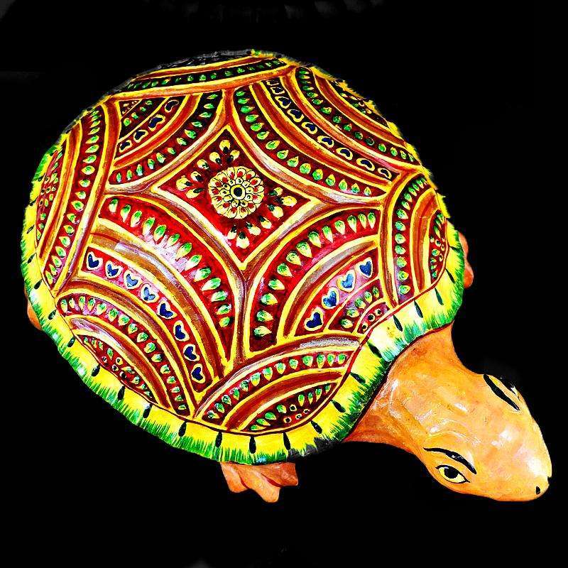 gemsmore:Stunning Orange Aventurine Enamel Painted Carved Turtle