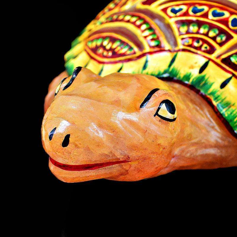gemsmore:Stunning Orange Aventurine Enamel Painted Carved Turtle
