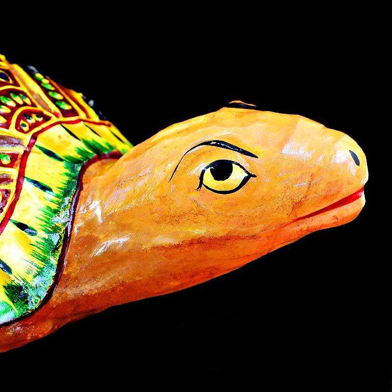 gemsmore:Stunning Orange Aventurine Enamel Painted Carved Turtle