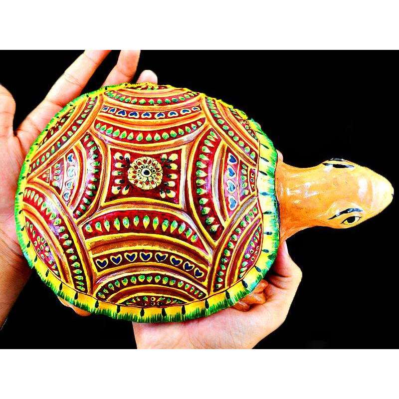 gemsmore:Stunning Orange Aventurine Enamel Painted Carved Turtle
