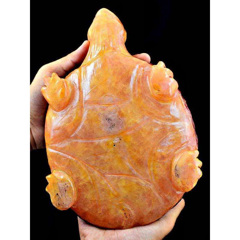 gemsmore:Stunning Orange Aventurine Enamel Painted Carved Turtle