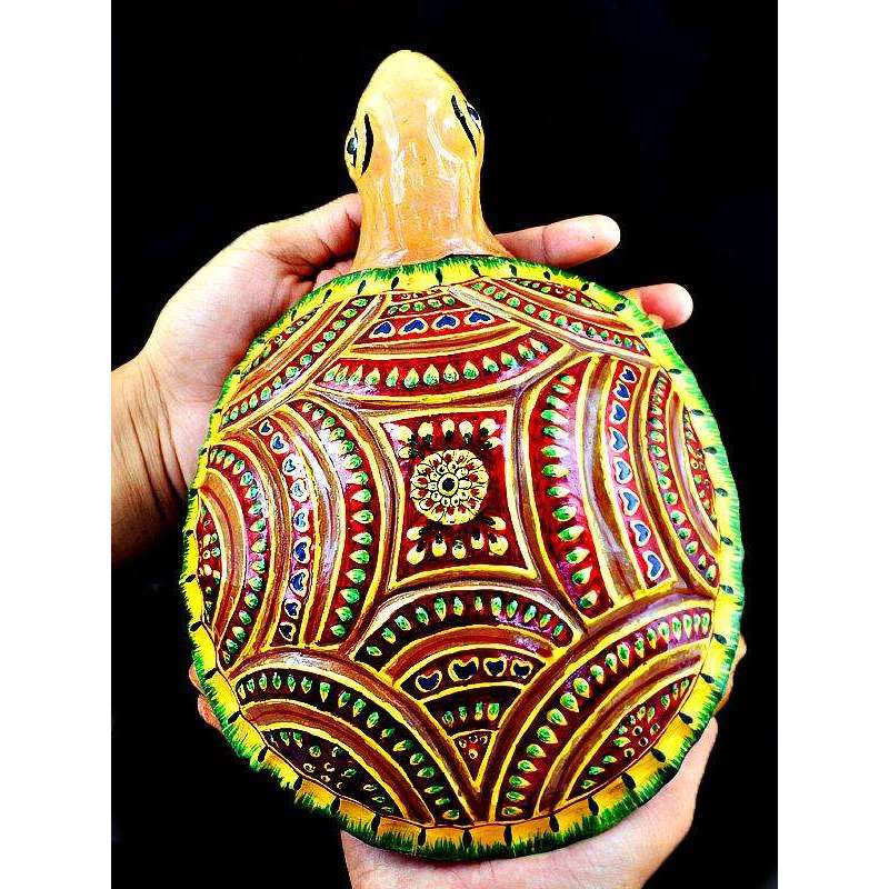 gemsmore:Stunning Orange Aventurine Enamel Painted Carved Turtle