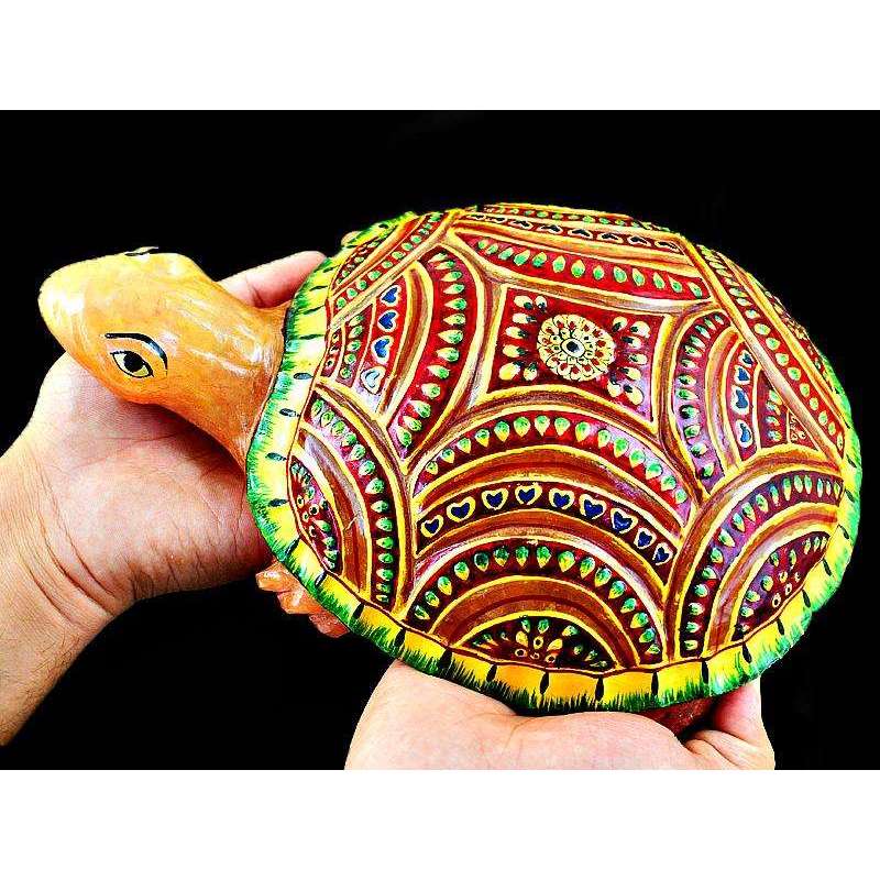 gemsmore:Stunning Orange Aventurine Enamel Painted Carved Turtle
