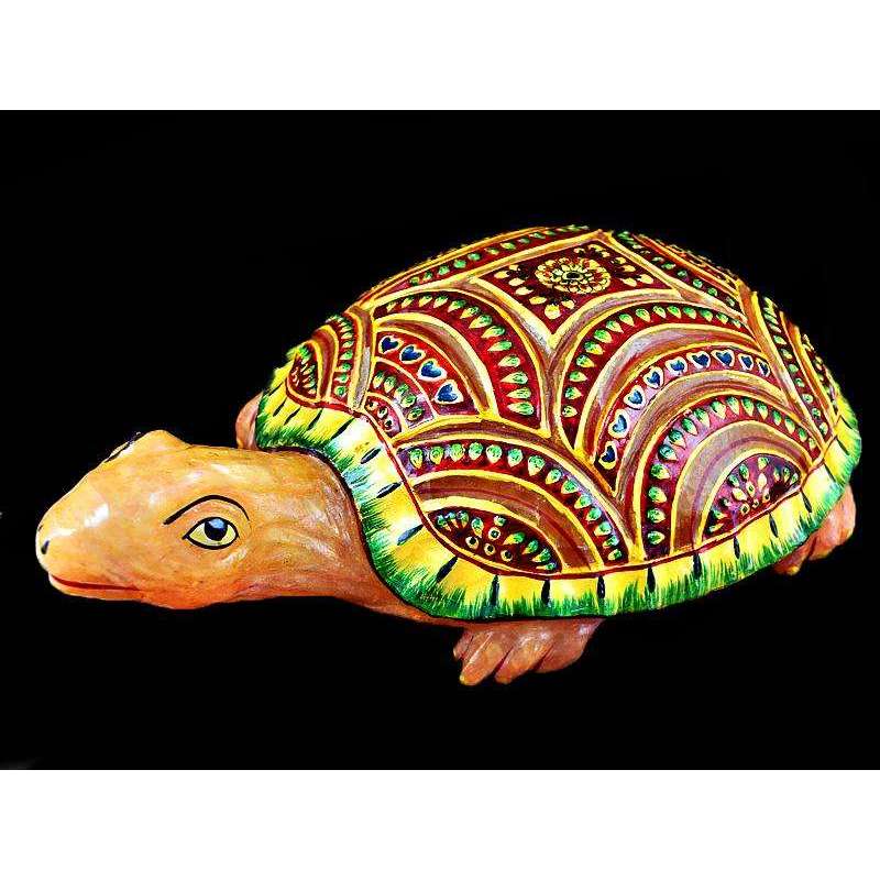 gemsmore:Stunning Orange Aventurine Enamel Painted Carved Turtle