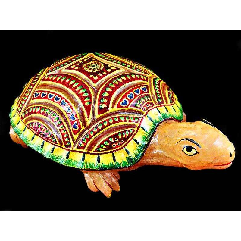 gemsmore:Stunning Orange Aventurine Enamel Painted Carved Turtle