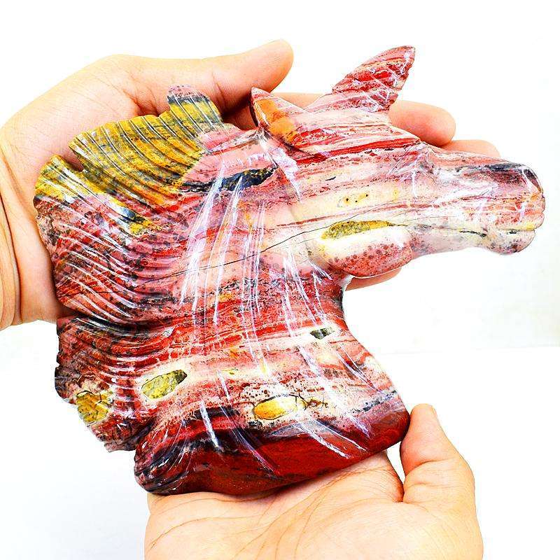 gemsmore:Stunning Patterened Jasper Gemstone Carved Unicorn Head