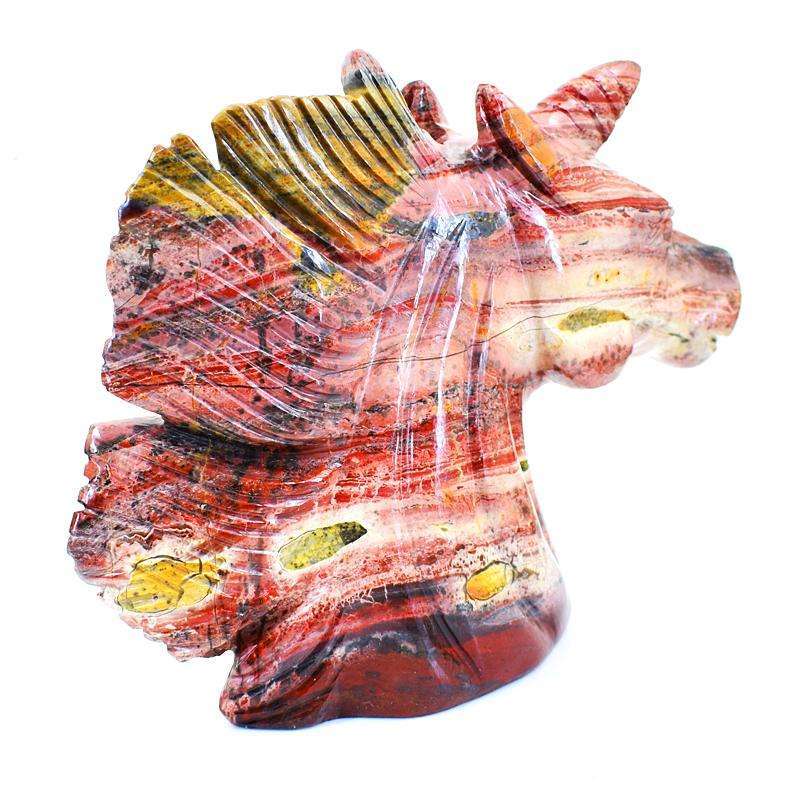 gemsmore:Stunning Patterened Jasper Gemstone Carved Unicorn Head