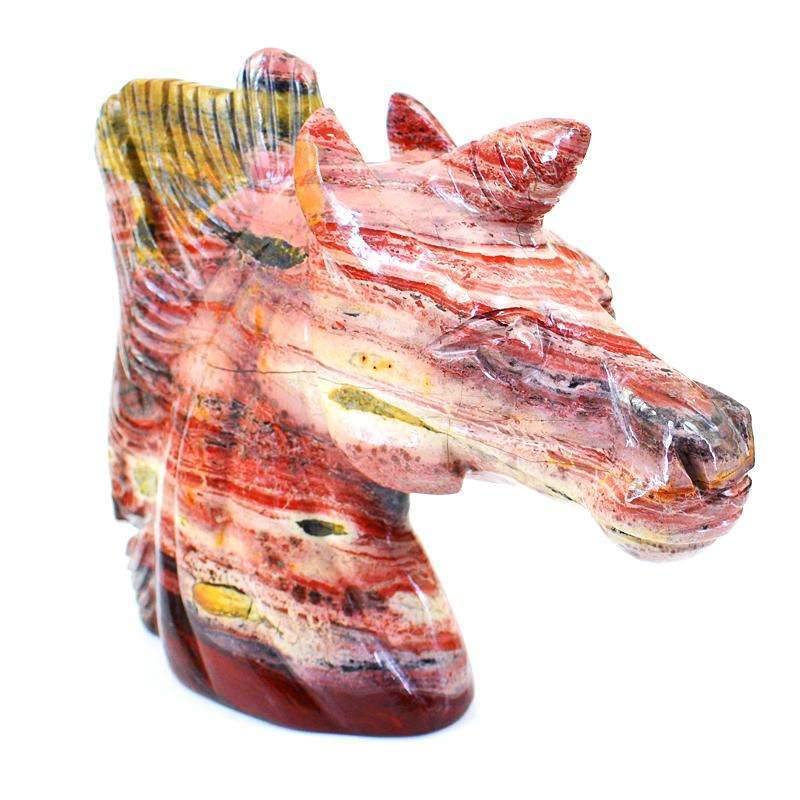 gemsmore:Stunning Patterened Jasper Gemstone Carved Unicorn Head