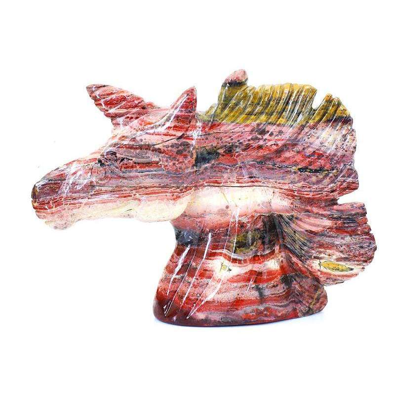 gemsmore:Stunning Patterened Jasper Gemstone Carved Unicorn Head