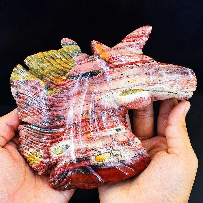 gemsmore:Stunning Patterened Jasper Gemstone Carved Unicorn Head