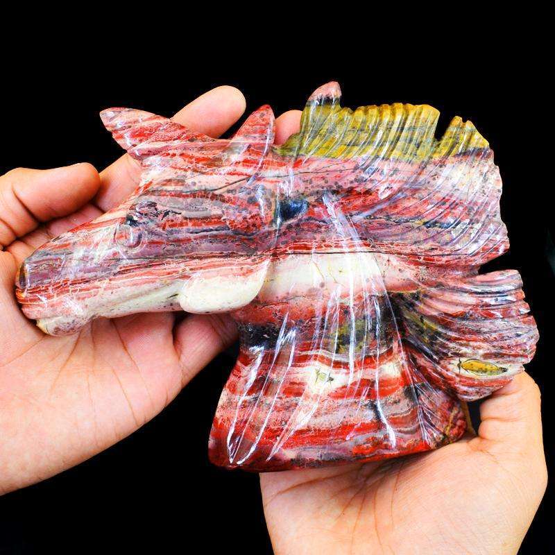 gemsmore:Stunning Patterened Jasper Gemstone Carved Unicorn Head