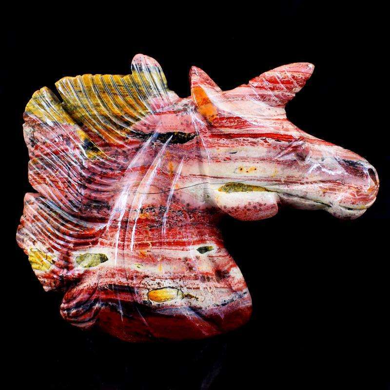 gemsmore:Stunning Patterened Jasper Gemstone Carved Unicorn Head