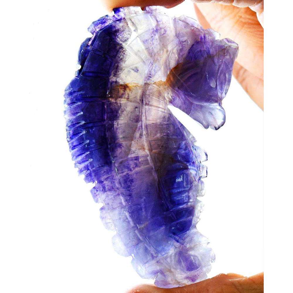 gemsmore:Stunning Purple Fluorite Craftsmen Hand Carved Seahorse