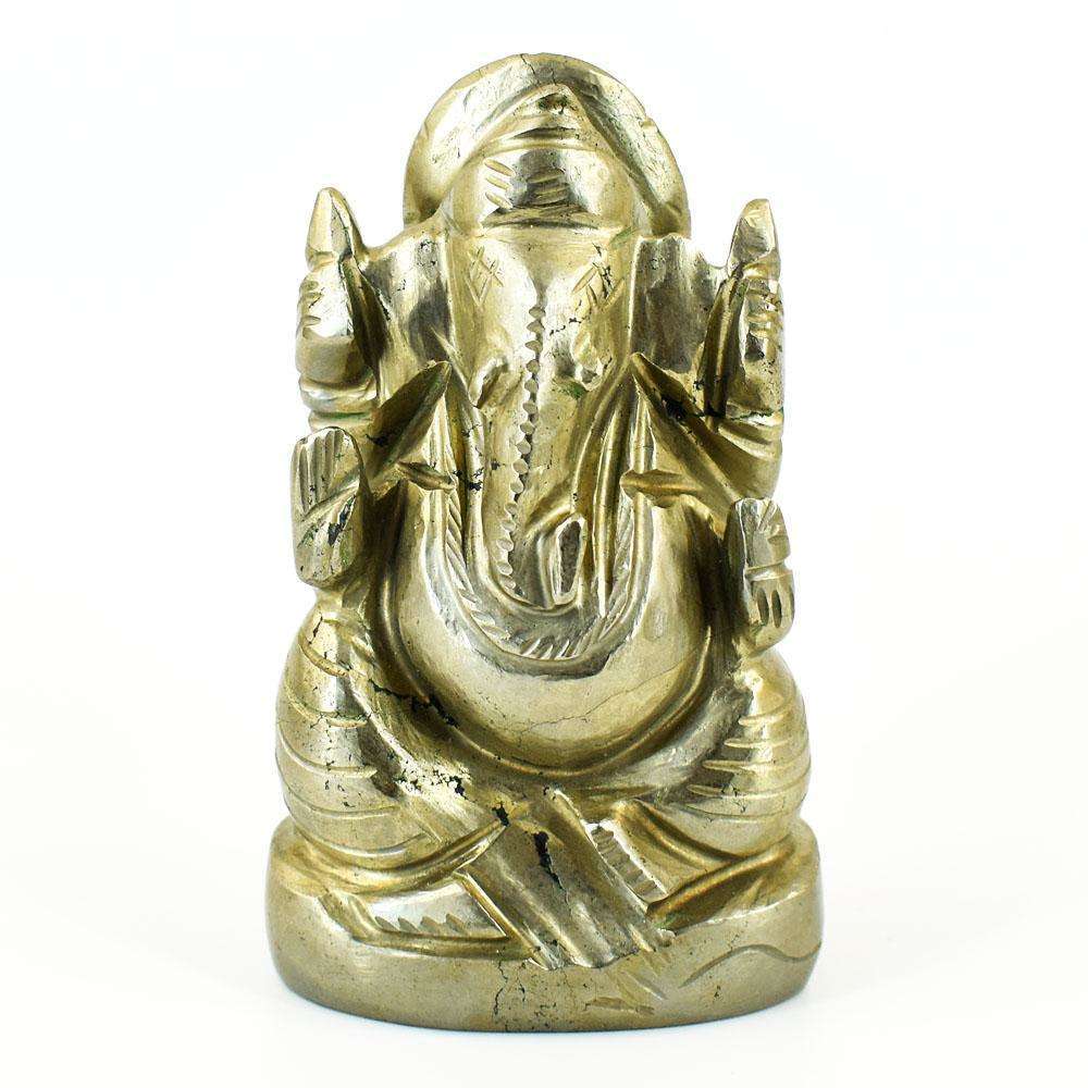 gemsmore:Stunning Pyrite Hand Carved Genuine Crystal Gemstone Carving Lord Ganesha