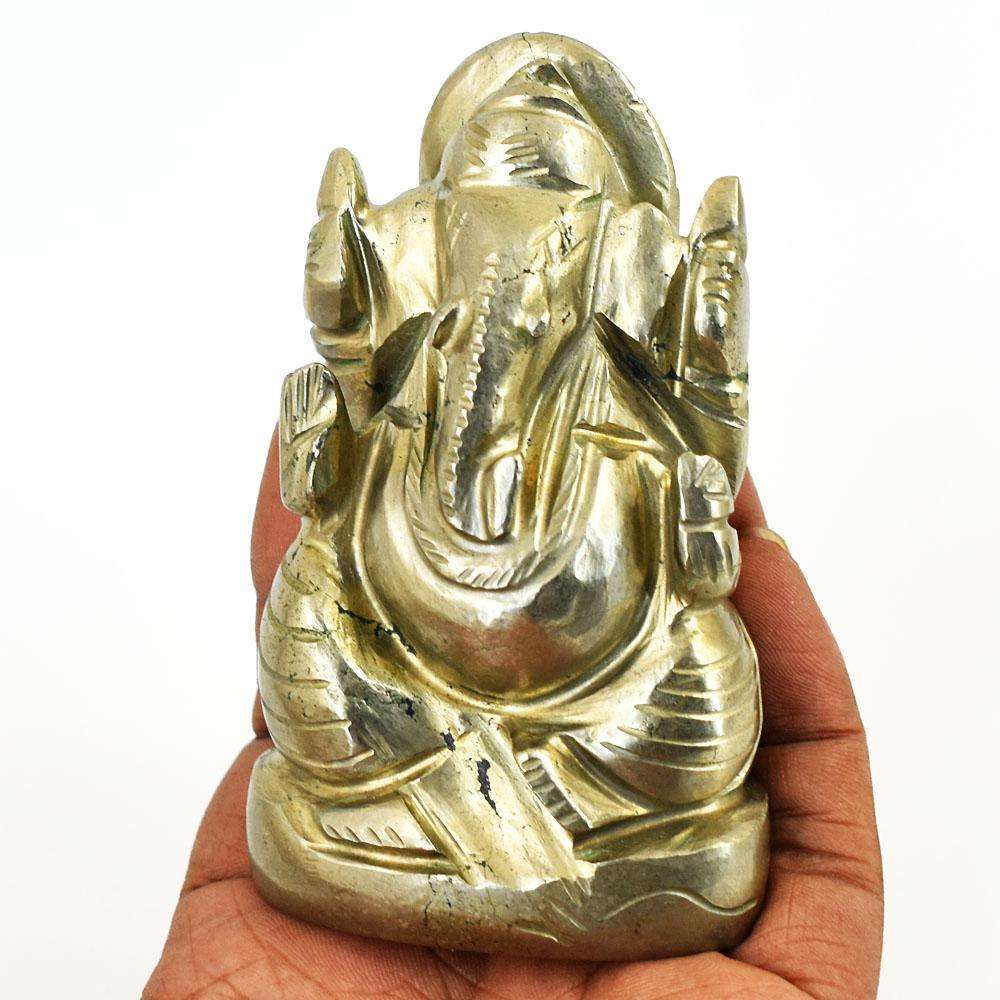 gemsmore:Stunning Pyrite Hand Carved Genuine Crystal Gemstone Carving Lord Ganesha