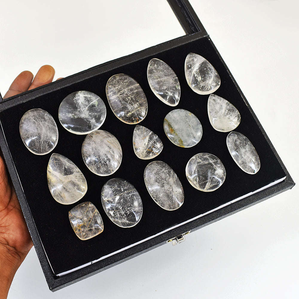 gemsmore:Stunning Rutile Quartz Untreated Gemstone Cabochon Lot