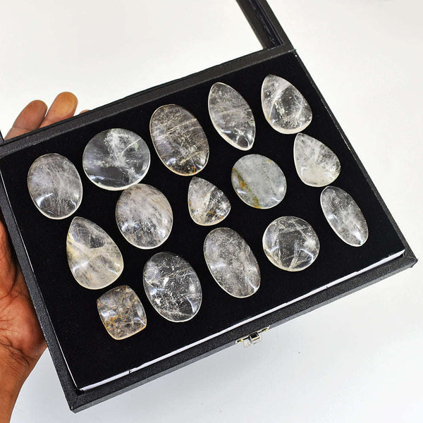 gemsmore:Stunning Rutile Quartz Untreated Gemstone Cabochon Lot