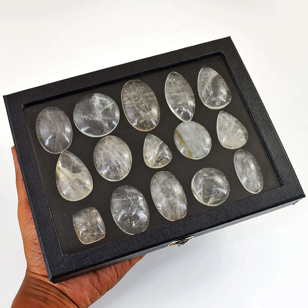 gemsmore:Stunning Rutile Quartz Untreated Gemstone Cabochon Lot
