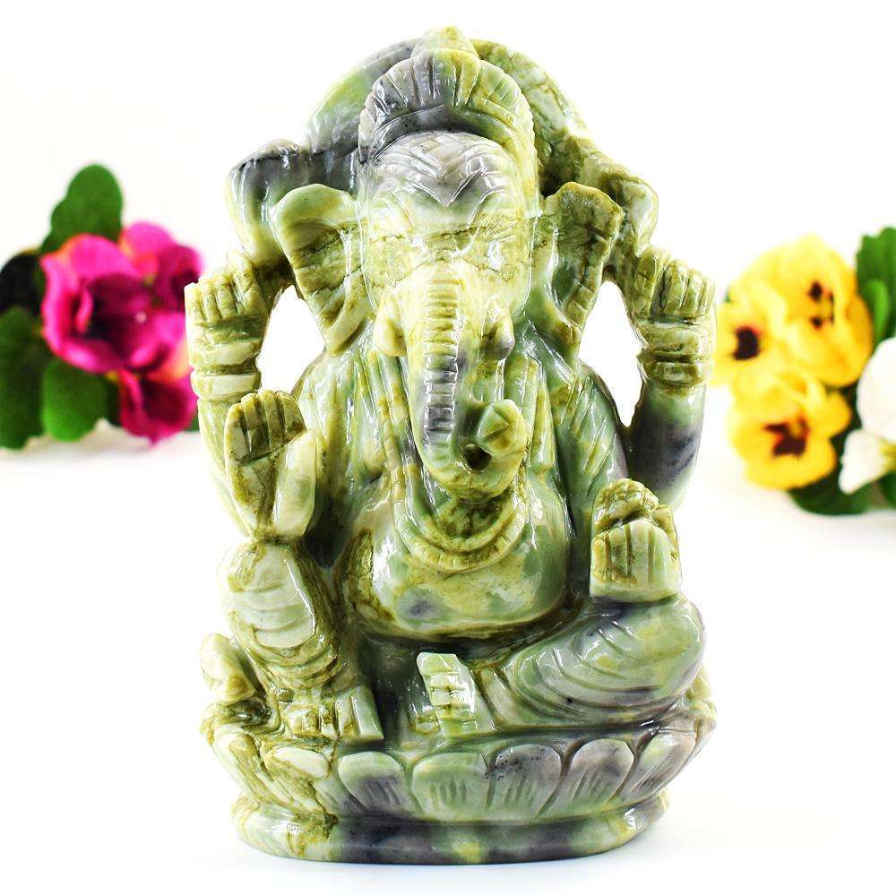 gemsmore:Stunning Seraphinite Hand Carved Genuine Crystal Gemstone Carving Huge Lord Ganesha