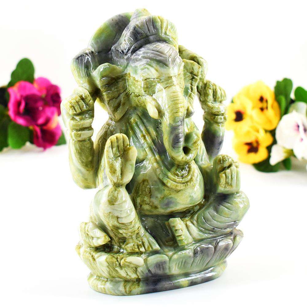 gemsmore:Stunning Seraphinite Hand Carved Genuine Crystal Gemstone Carving Huge Lord Ganesha