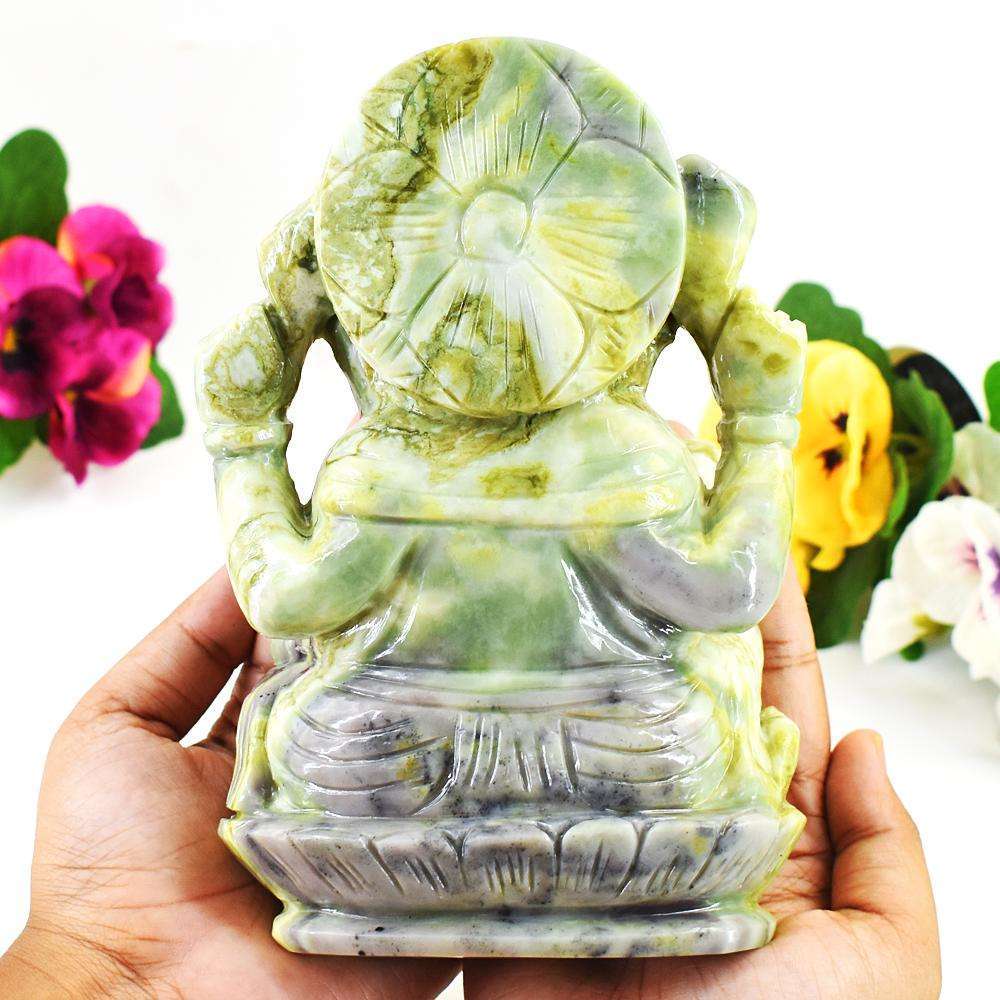 gemsmore:Stunning Seraphinite Hand Carved Genuine Crystal Gemstone Carving Huge Lord Ganesha
