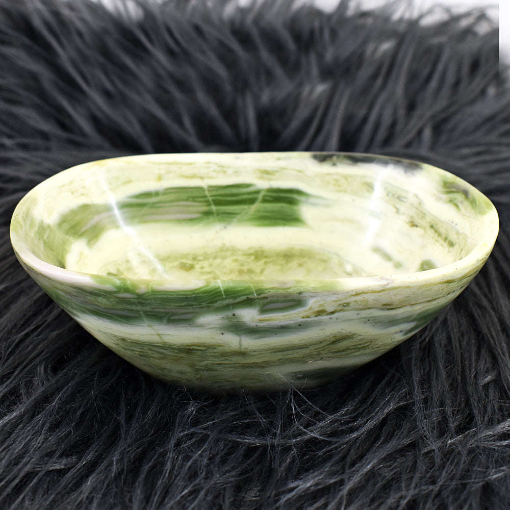 gemsmore:Stunning Serpentine Hand Carved Genuine Crystal Gemstone Carving Bowl