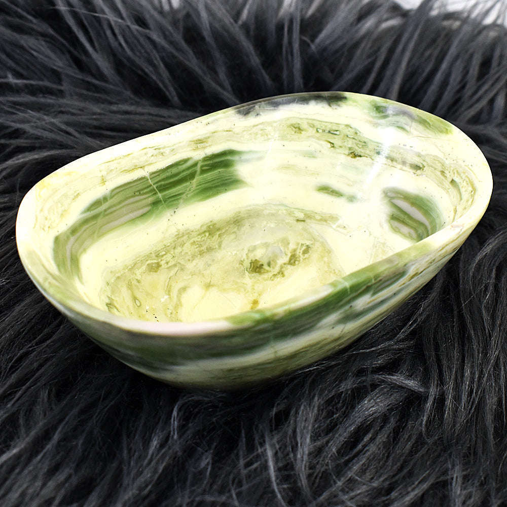 gemsmore:Stunning Serpentine Hand Carved Genuine Crystal Gemstone Carving Bowl