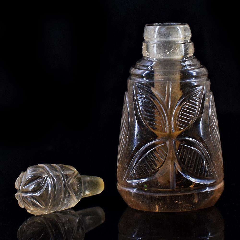 gemsmore:Stunning Smoky Quartz Hand Carved Genuine Crystal Gemstone Carving Perfume Bottle