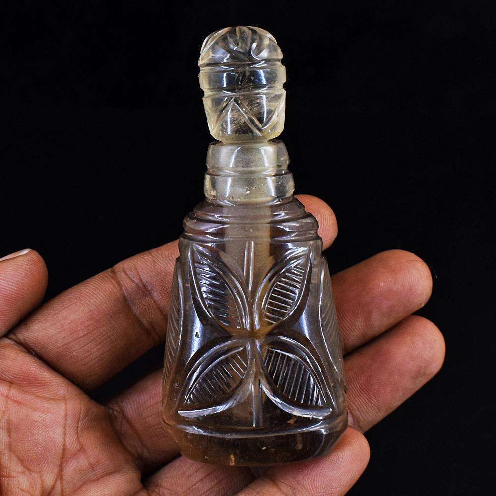 gemsmore:Stunning Smoky Quartz Hand Carved Genuine Crystal Gemstone Carving Perfume Bottle