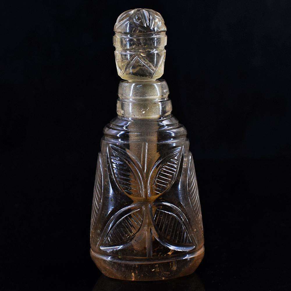 gemsmore:Stunning Smoky Quartz Hand Carved Genuine Crystal Gemstone Carving Perfume Bottle