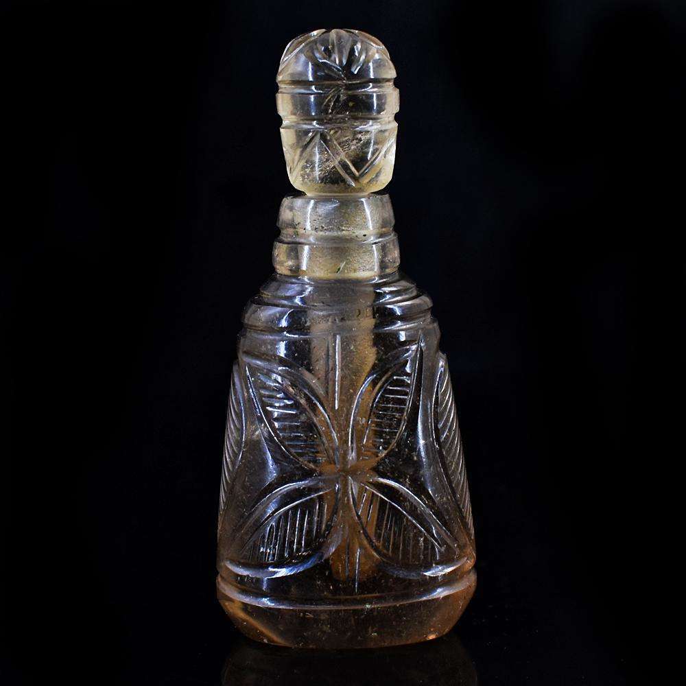 gemsmore:Stunning Smoky Quartz Hand Carved Genuine Crystal Gemstone Carving Perfume Bottle