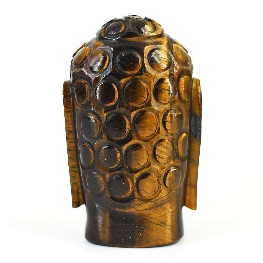 gemsmore:Stunning Tiger Eye Hand Carved Genuine Crystal Gemstone Carving Buddha Head
