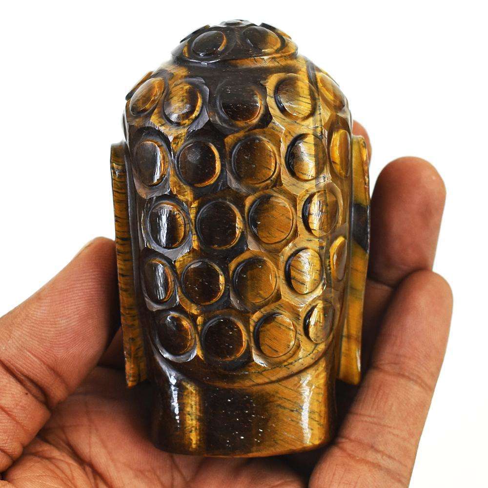 gemsmore:Stunning Tiger Eye Hand Carved Genuine Crystal Gemstone Carving Buddha Head