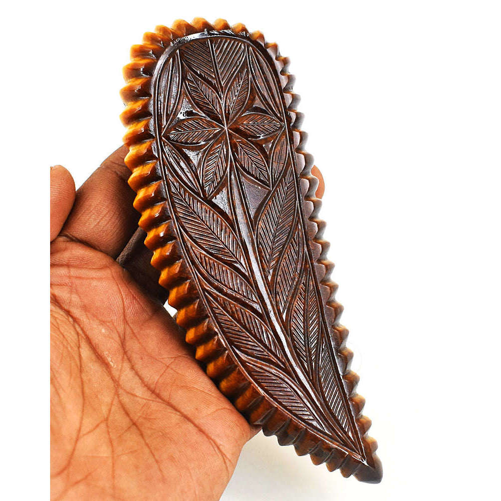 gemsmore:Stunning Tiger Eye  Hand Carved Genuine Crystal Gemstone Carving Mughal Carved Gem