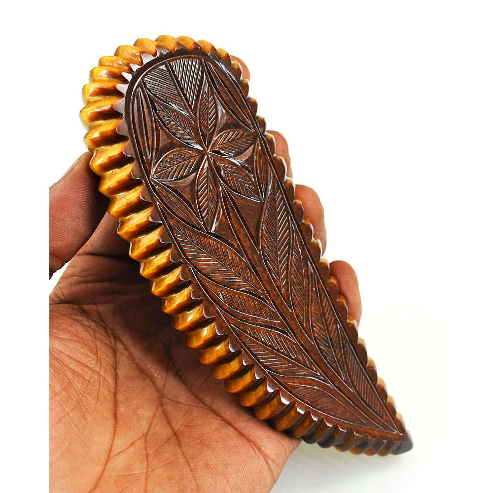 gemsmore:Stunning Tiger Eye  Hand Carved Genuine Crystal Gemstone Carving Mughal Carved Gem